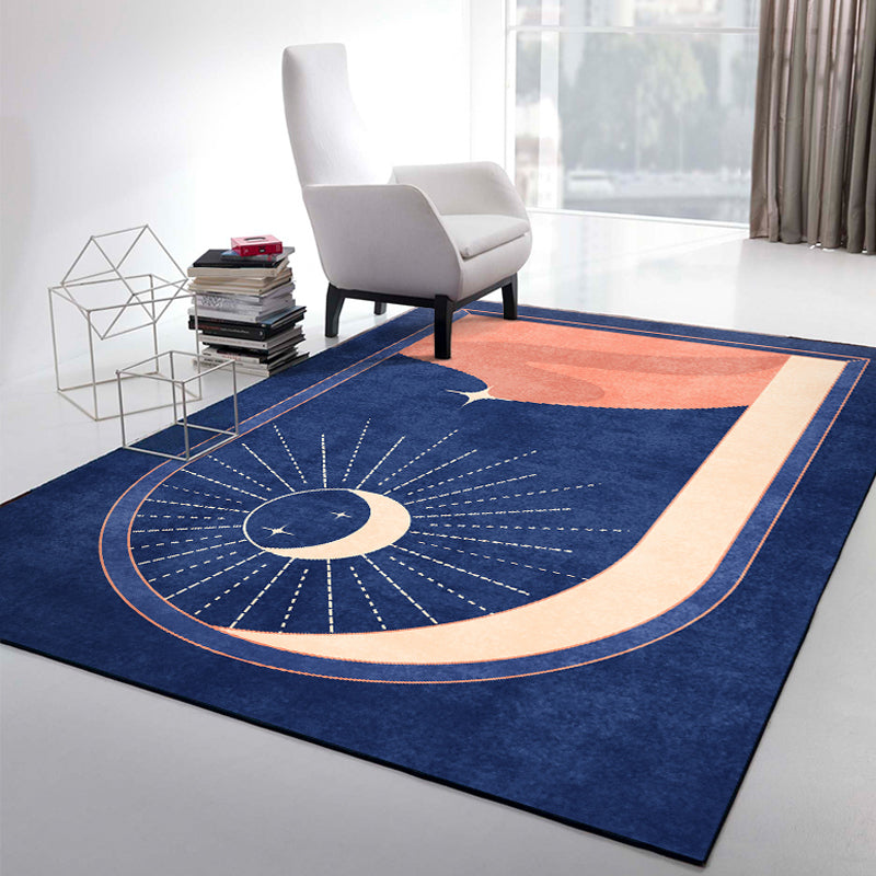 Blue Moon Pattern Rug Polyester Modern Rug Washable Anti-Slip Pet Friendly Area Rug for Living Room Clearhalo 'Area Rug' 'Modern' 'Rugs' Rug' 1779535