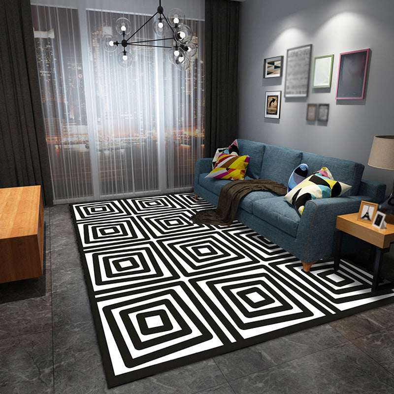 Stylish Black Modernist Rug Polyester Geometric and Stripe Pattern Rug Washable Pet Friendly Non-Slip Carpet for Living Room Dark Gray Clearhalo 'Area Rug' 'Modern' 'Rugs' Rug' 1779586