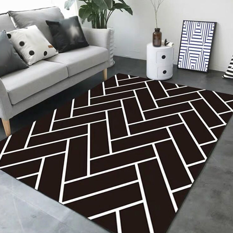 Stylish Black Modernist Rug Polyester Geometric and Stripe Pattern Rug Washable Pet Friendly Non-Slip Carpet for Living Room Matte Black Clearhalo 'Area Rug' 'Modern' 'Rugs' Rug' 1779592