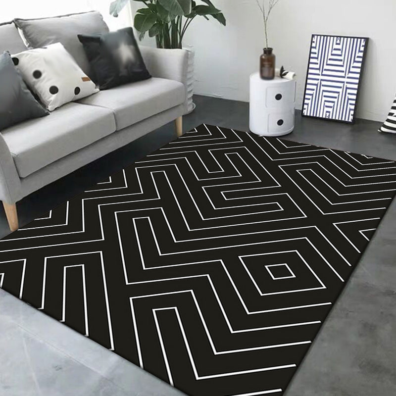 Stylish Black Modernist Rug Polyester Geometric and Stripe Pattern Rug Washable Pet Friendly Non-Slip Carpet for Living Room Black Clearhalo 'Area Rug' 'Modern' 'Rugs' Rug' 1779593