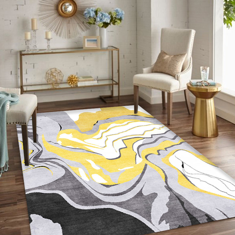 Unique Grey Modernist Rug Polyester Abstract Rug Washable Pet Friendly Non-Slip Carpet for Living Room Yellow Clearhalo 'Area Rug' 'Modern' 'Rugs' Rug' 1779641