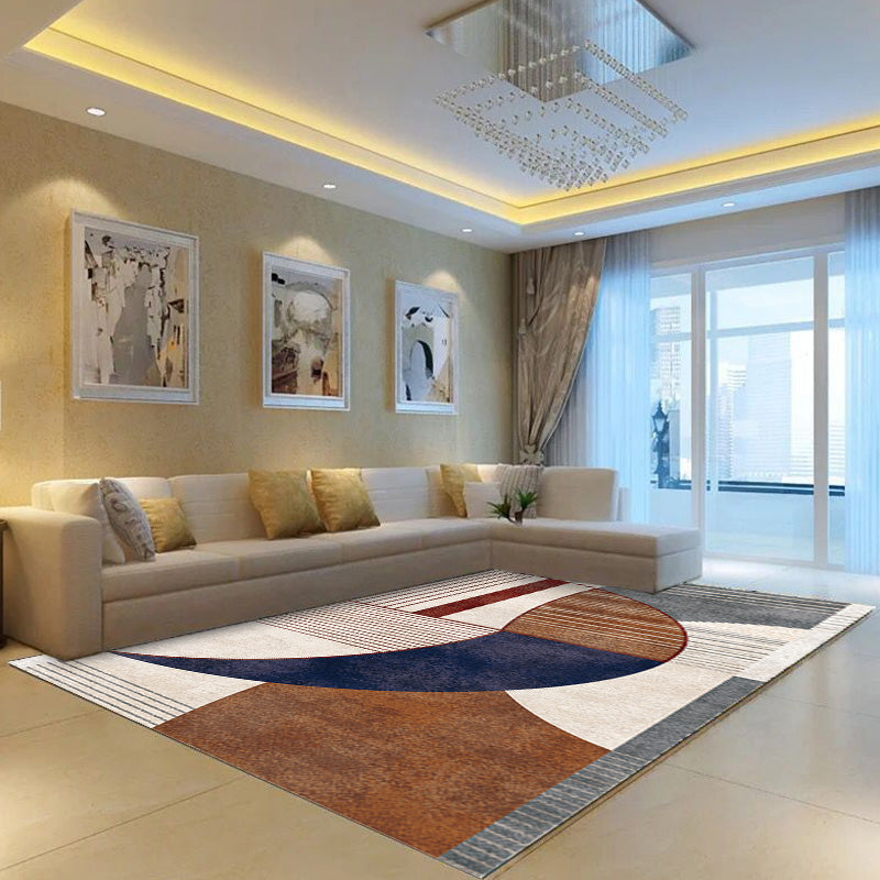 Multicolor Geometric Pattern Rug with Stripe Polyester Modern Rug Washable Anti-Slip Pet Friendly Area Rug for Living Room Brown Clearhalo 'Area Rug' 'Modern' 'Rugs' Rug' 1779846