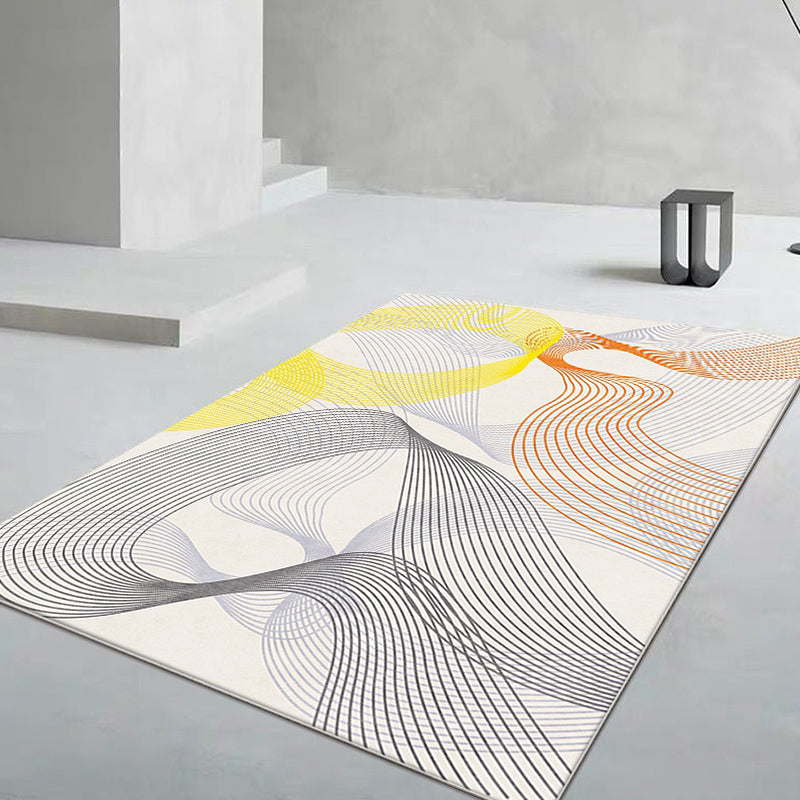 Modernist Swirl Stripe Pattern Rug Grey and Yellow Polyester Rug Non-Slip Backing Washable Pet Friendly Carpet for Home Yellow Clearhalo 'Area Rug' 'Modern' 'Rugs' Rug' 1779868