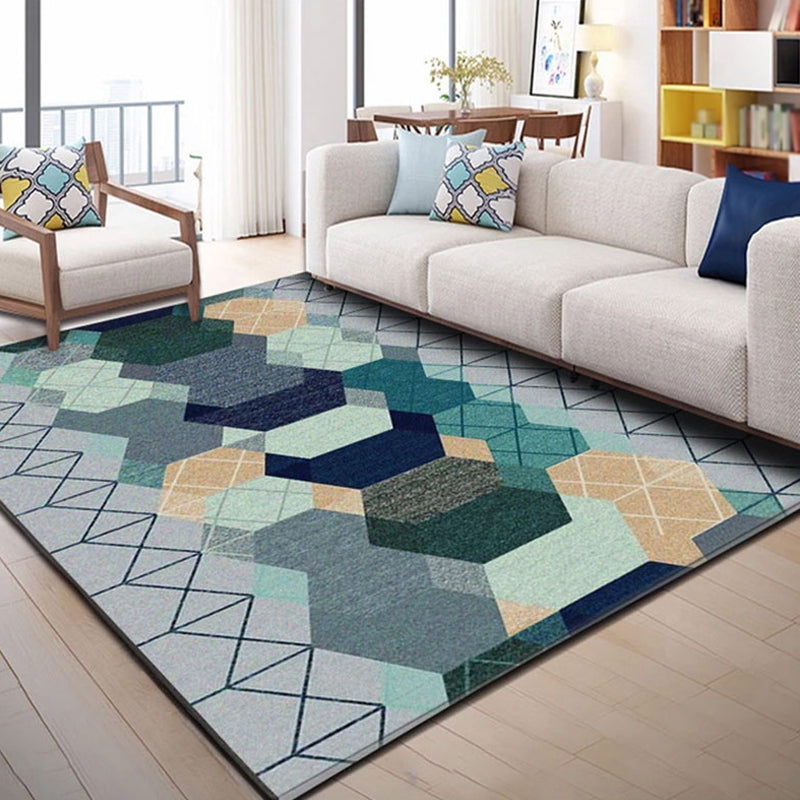 Multicolor Geometric Pattern Rug Polyester Modern Rug Washable Anti-Slip Pet Friendly Area Rug for Living Room Green Clearhalo 'Area Rug' 'Modern' 'Rugs' Rug' 1779943