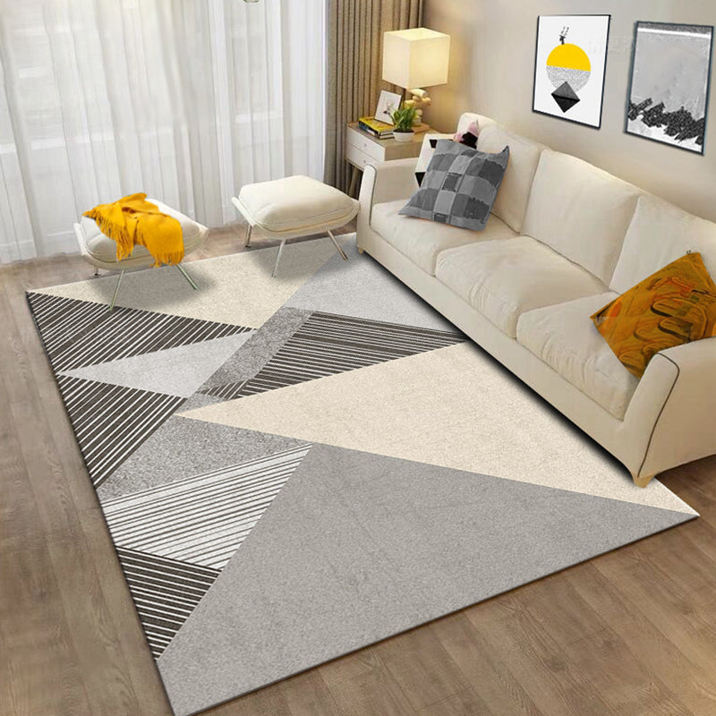 Grey Geometric Pattern Rug with Stripe Polyester Modern Rug Washable Anti-Slip Pet Friendly Area Rug for Living Room Clearhalo 'Area Rug' 'Modern' 'Rugs' Rug' 1780034