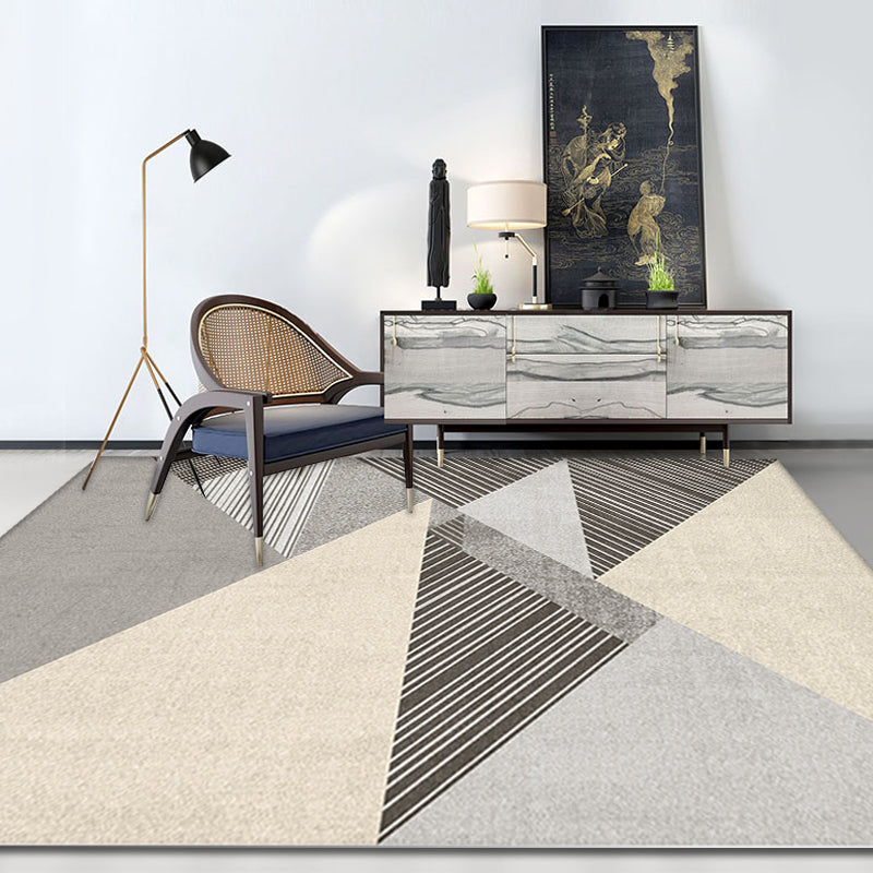 Grey Geometric Pattern Rug with Stripe Polyester Modern Rug Washable Anti-Slip Pet Friendly Area Rug for Living Room Clearhalo 'Area Rug' 'Modern' 'Rugs' Rug' 1780035