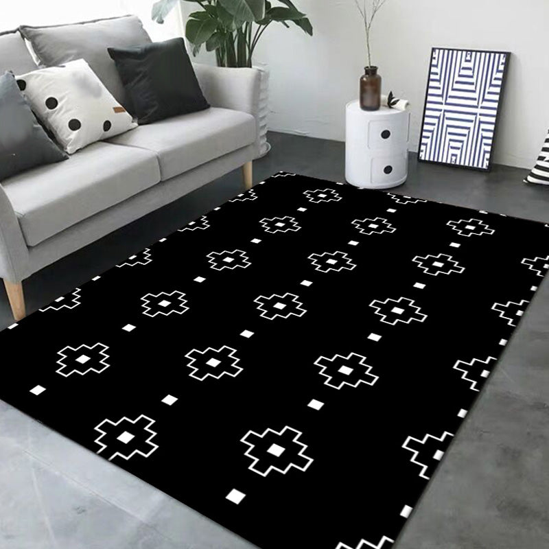 Stylish Modernism Rug Black and White Geometric Pattern Rug Pet Friendly Anti-Slip Washable Area Rug for Decoration Black Clearhalo 'Area Rug' 'Modern' 'Rugs' Rug' 1780094