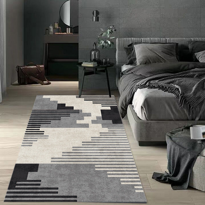 Grey Geometric Pattern Rug with Stripe Polyester Modern Rug Washable Anti-Slip Pet Friendly Area Rug for Living Room Clearhalo 'Area Rug' 'Modern' 'Rugs' Rug' 1780096