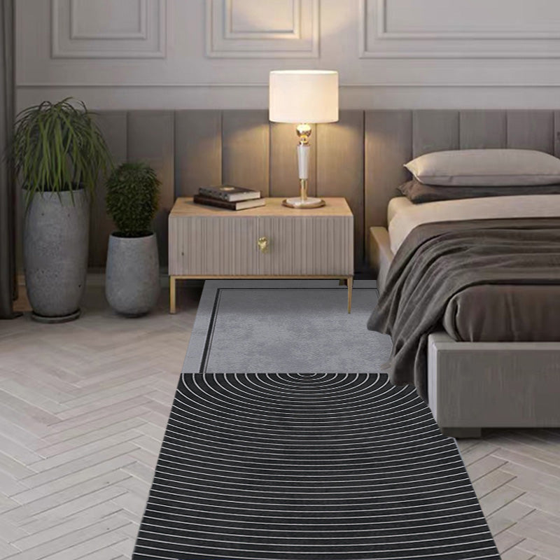 Grey Geometric Pattern Rug with Stripe Polyester Modern Rug Washable Anti-Slip Pet Friendly Area Rug for Living Room Black Clearhalo 'Area Rug' 'Modern' 'Rugs' Rug' 1780103