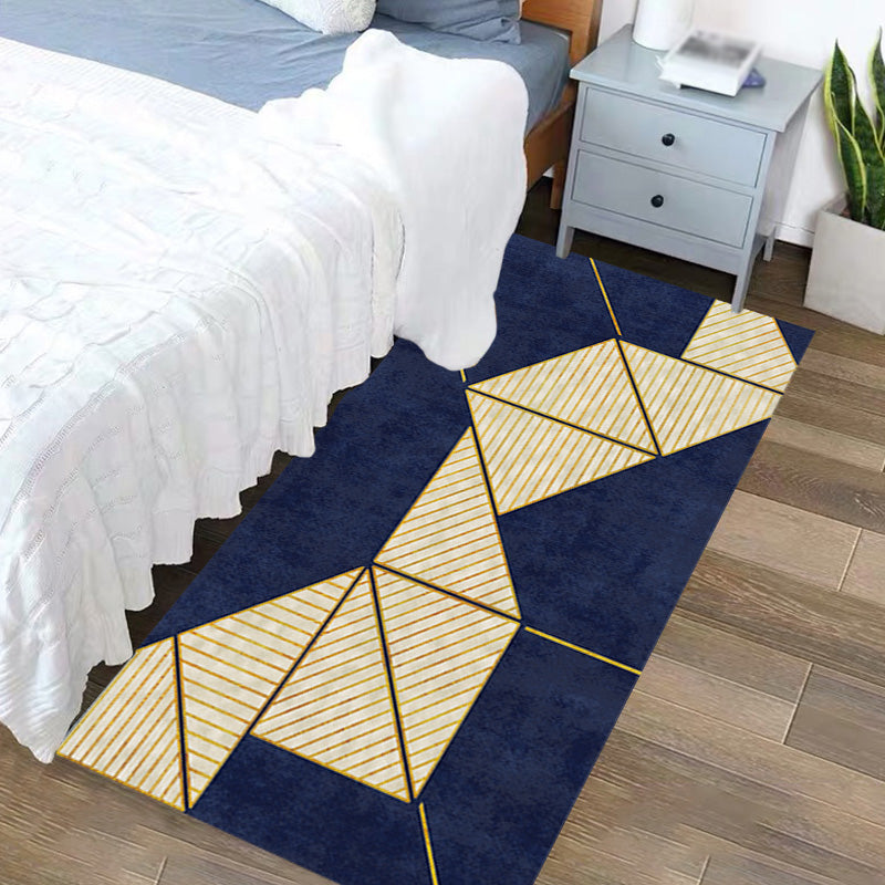 Grey Geometric Pattern Rug with Stripe Polyester Modern Rug Washable Anti-Slip Pet Friendly Area Rug for Living Room Blue Clearhalo 'Area Rug' 'Modern' 'Rugs' Rug' 1780106