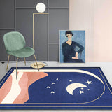 Oriental Moon Pattern Rug Blue and Orange Polyester Rug Non-Slip Backing Washable Pet Friendly Carpet for Home Clearhalo 'Area Rug' 'Modern' 'Rugs' Rug' 1780237