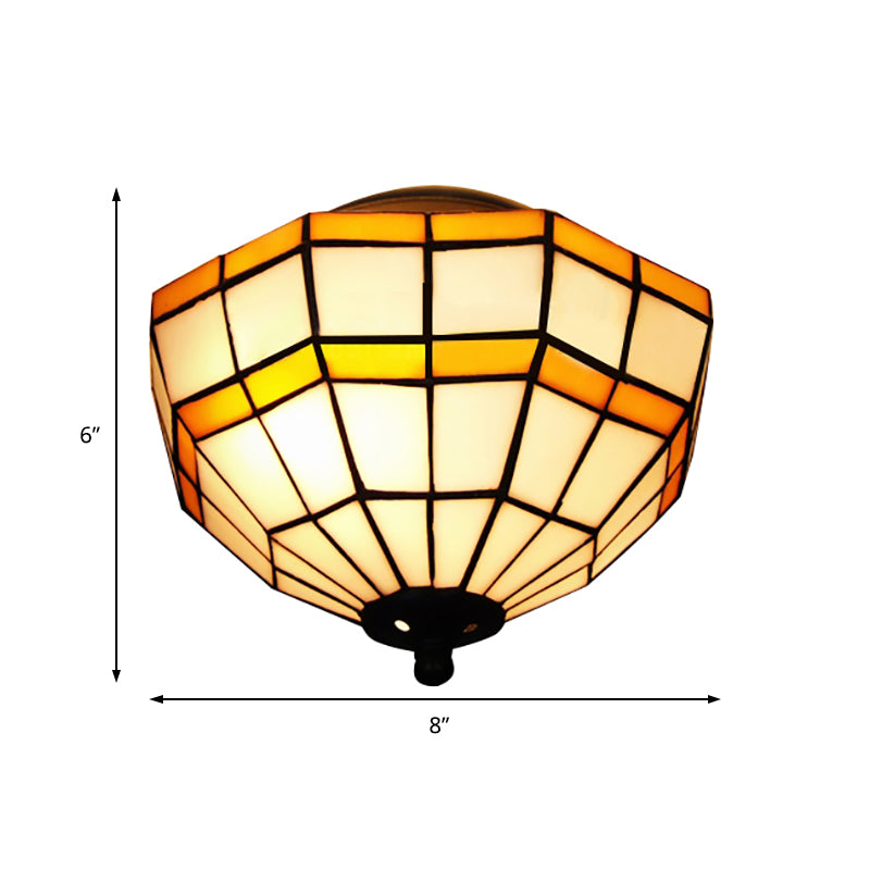 Tiffany Lattice Bowl Flush Mount Light Glass Yellow Ceiling Light for Study Room Clearhalo 'Ceiling Lights' 'Close To Ceiling Lights' 'Close to ceiling' 'Glass shade' 'Glass' 'Semi-flushmount' 'Tiffany close to ceiling' 'Tiffany' Lighting' 178028