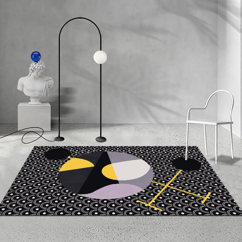 Multicolor Black Wave Pattern Rug Polyester Modern Rug Washable Anti-Slip Pet Friendly Area Rug for Living Room Black Clearhalo 'Area Rug' 'Modern' 'Rugs' Rug' 1780637