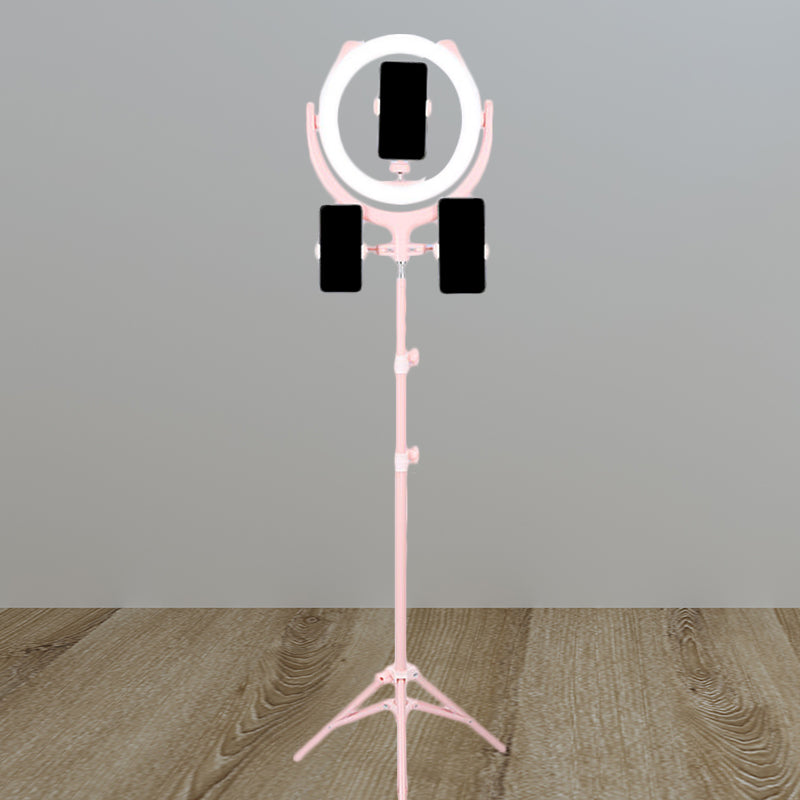 Circle Shaped Mirror Lighting Modernity Metal Mobile Phone Support USB LED Fill Lamp in Pink Pink USB Clearhalo 'Cast Iron' 'Glass' 'Industrial' 'Modern wall lights' 'Modern' 'Tiffany' 'Traditional wall lights' 'Vanity Lights' 'Wall Lights' Lighting' 1781174