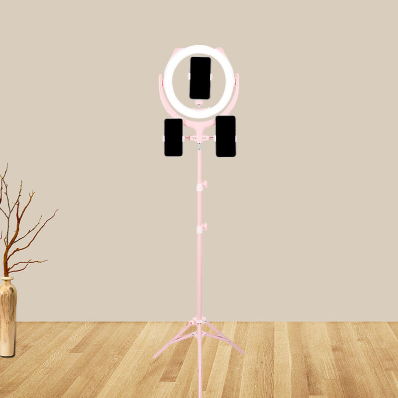 Circle Shaped Mirror Lighting Modernity Metal Mobile Phone Support USB LED Fill Lamp in Pink Clearhalo 'Cast Iron' 'Glass' 'Industrial' 'Modern wall lights' 'Modern' 'Tiffany' 'Traditional wall lights' 'Vanity Lights' 'Wall Lights' Lighting' 1781176