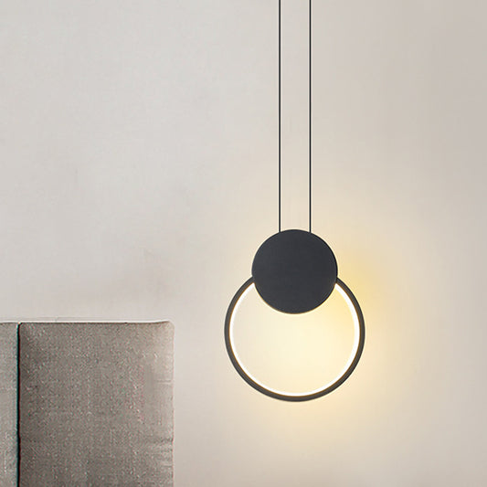 Metal Round/Rhombus Ceiling Pendant Modernist LED Black Hanging Lamp Kit in Warm/White Light for Bedroom Clearhalo 'Ceiling Lights' 'Modern Pendants' 'Modern' 'Pendant Lights' 'Pendants' Lighting' 1781224