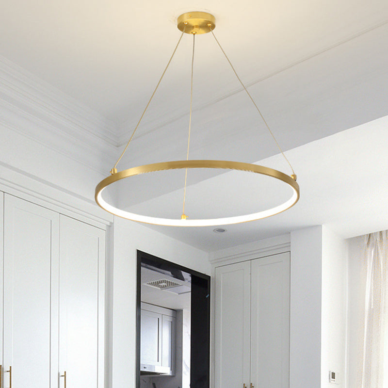 Gold Hoop Hanging Chandelier Simplicity LED Metallic Suspension Pendant for Dining Room Gold Clearhalo 'Ceiling Lights' 'Chandeliers' 'Modern Chandeliers' 'Modern' Lighting' 1781233