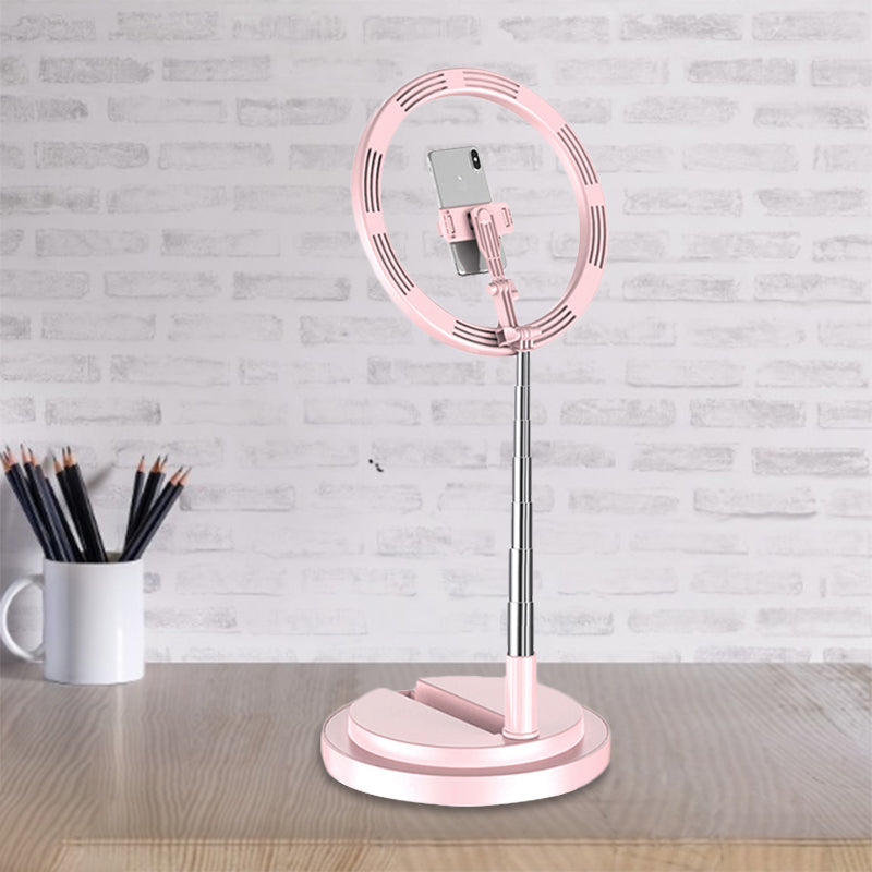 Circular Metal USB Vanity Lamp Minimalist Black/White/Pink LED Fill Flush Lighting for Mobile Phone Holder Pink USB Clearhalo 'Cast Iron' 'Glass' 'Industrial' 'Modern wall lights' 'Modern' 'Tiffany' 'Traditional wall lights' 'Vanity Lights' 'Wall Lights' Lighting' 1781302