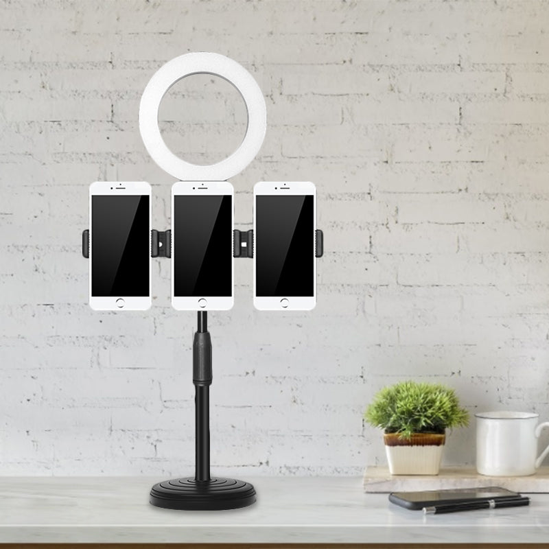 Phone Support LED Fill Flush Lamp Modern Black Finish USB Vanity Light with Round Metal Shade Clearhalo 'Cast Iron' 'Glass' 'Industrial' 'Modern wall lights' 'Modern' 'Tiffany' 'Traditional wall lights' 'Vanity Lights' 'Wall Lights' Lighting' 1781348