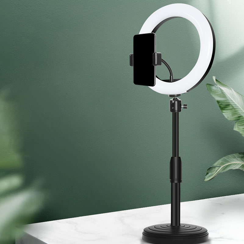 Minimalist Circular Make-Up Lamp Metal Mobile Phone Holder USB LED Fill-in Flash Light in Black Black USB B Clearhalo 'Cast Iron' 'Glass' 'Industrial' 'Modern wall lights' 'Modern' 'Tiffany' 'Traditional wall lights' 'Vanity Lights' 'Wall Lights' Lighting' 1781351