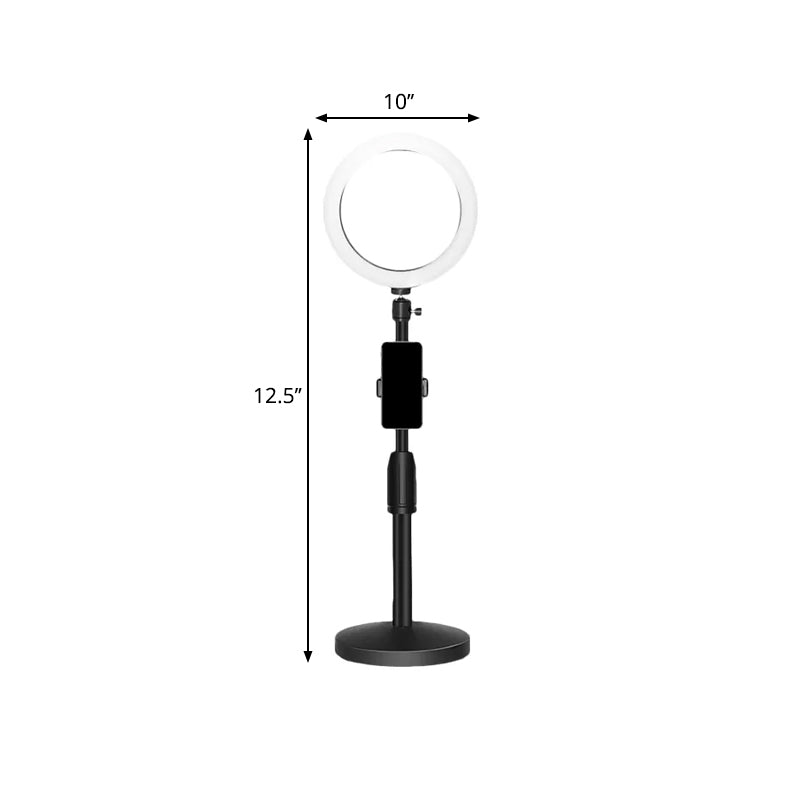 Minimalist Circular Make-Up Lamp Metal Mobile Phone Holder USB LED Fill-in Flash Light in Black Clearhalo 'Cast Iron' 'Glass' 'Industrial' 'Modern wall lights' 'Modern' 'Tiffany' 'Traditional wall lights' 'Vanity Lights' 'Wall Lights' Lighting' 1781353