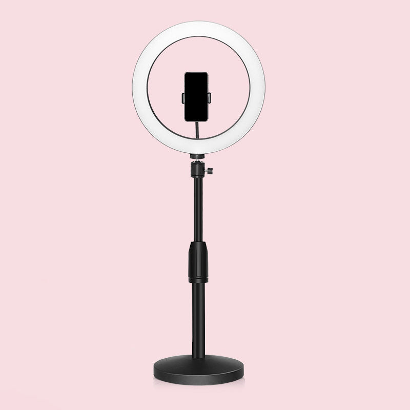 Minimalist Circular Make-Up Lamp Metal Mobile Phone Holder USB LED Fill-in Flash Light in Black Clearhalo 'Cast Iron' 'Glass' 'Industrial' 'Modern wall lights' 'Modern' 'Tiffany' 'Traditional wall lights' 'Vanity Lights' 'Wall Lights' Lighting' 1781354