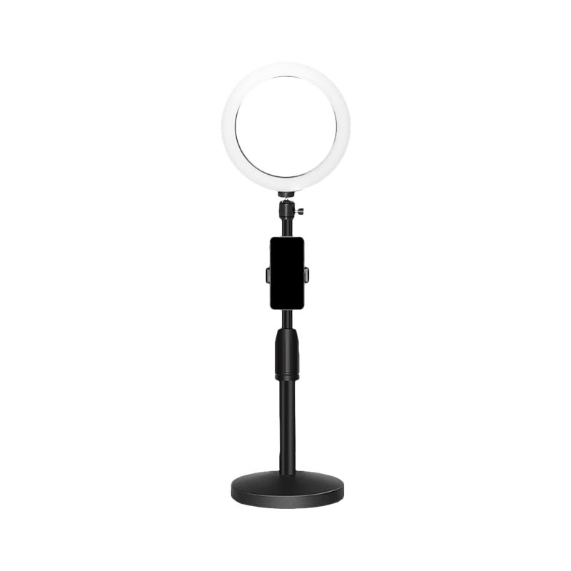 Minimalist Circular Make-Up Lamp Metal Mobile Phone Holder USB LED Fill-in Flash Light in Black Clearhalo 'Cast Iron' 'Glass' 'Industrial' 'Modern wall lights' 'Modern' 'Tiffany' 'Traditional wall lights' 'Vanity Lights' 'Wall Lights' Lighting' 1781358