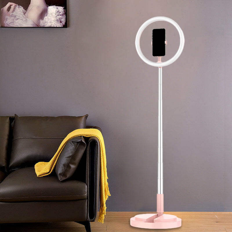 Modern Round LED Make-Up Lamp Metallic Mobile Phone Holder USB Fill Light in Black/White/Pink Pink USB Clearhalo 'Cast Iron' 'Glass' 'Industrial' 'Modern wall lights' 'Modern' 'Tiffany' 'Traditional wall lights' 'Vanity Lights' 'Wall Lights' Lighting' 1781360