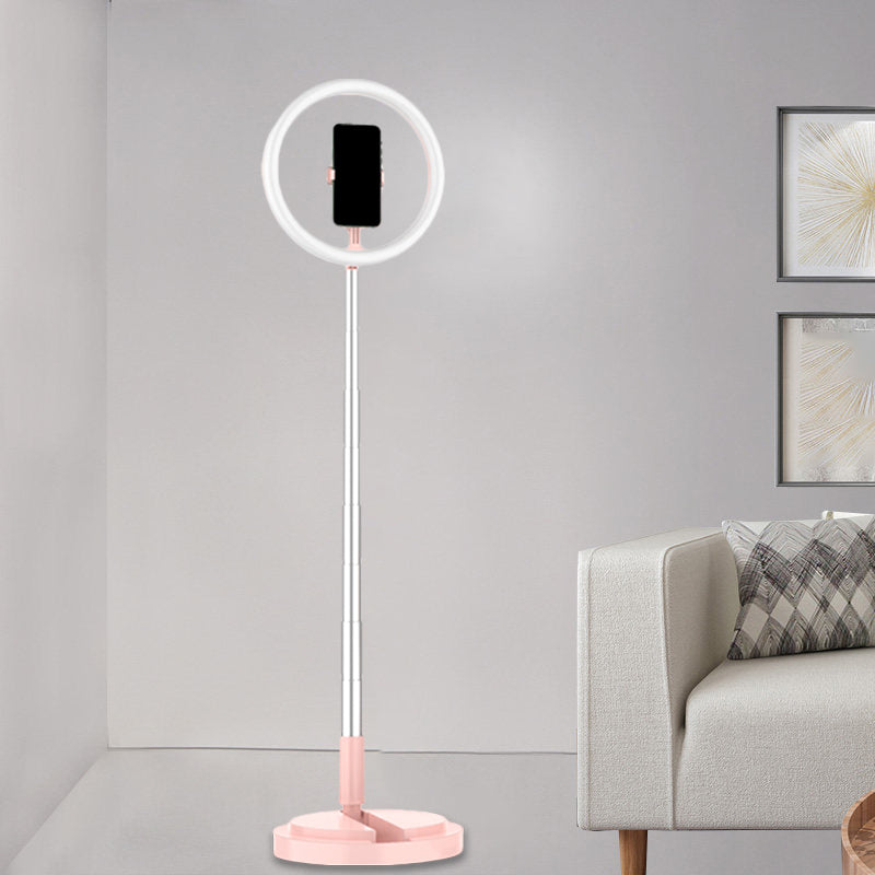 Modern Round LED Make-Up Lamp Metallic Mobile Phone Holder USB Fill Light in Black/White/Pink Clearhalo 'Cast Iron' 'Glass' 'Industrial' 'Modern wall lights' 'Modern' 'Tiffany' 'Traditional wall lights' 'Vanity Lights' 'Wall Lights' Lighting' 1781361