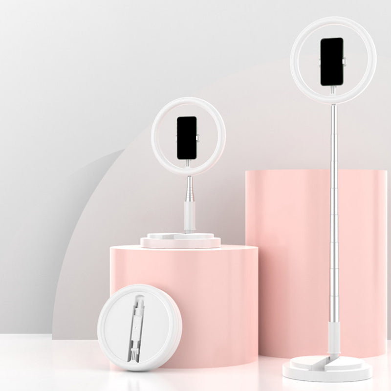 Modern Round LED Make-Up Lamp Metallic Mobile Phone Holder USB Fill Light in Black/White/Pink Clearhalo 'Cast Iron' 'Glass' 'Industrial' 'Modern wall lights' 'Modern' 'Tiffany' 'Traditional wall lights' 'Vanity Lights' 'Wall Lights' Lighting' 1781364