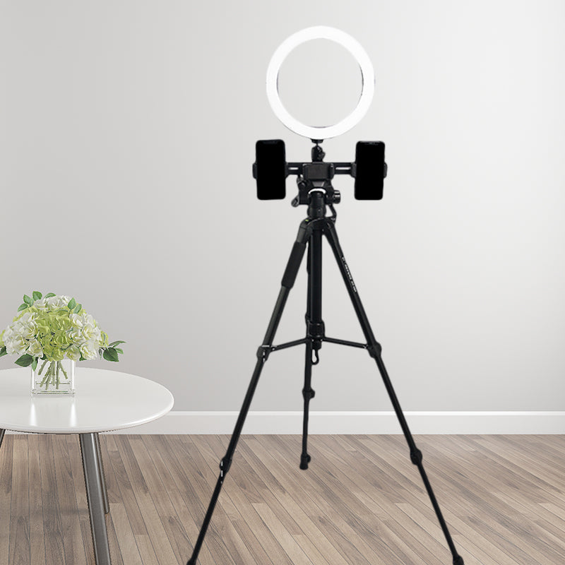 Round Shade Tripod Vanity Lamp Modernist Metal LED Black Fill Flash Lighting with USB Design Clearhalo 'Cast Iron' 'Glass' 'Industrial' 'Modern wall lights' 'Modern' 'Tiffany' 'Traditional wall lights' 'Vanity Lights' 'Wall Lights' Lighting' 1781373