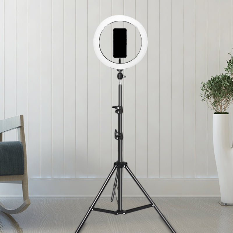 Metal Round Make-Up Light Contemporary 63"/75" Long Black LED Fill Flash Lamp with USB Port Clearhalo 'Cast Iron' 'Glass' 'Industrial' 'Modern wall lights' 'Modern' 'Tiffany' 'Traditional wall lights' 'Vanity Lights' 'Wall Lights' Lighting' 1781410