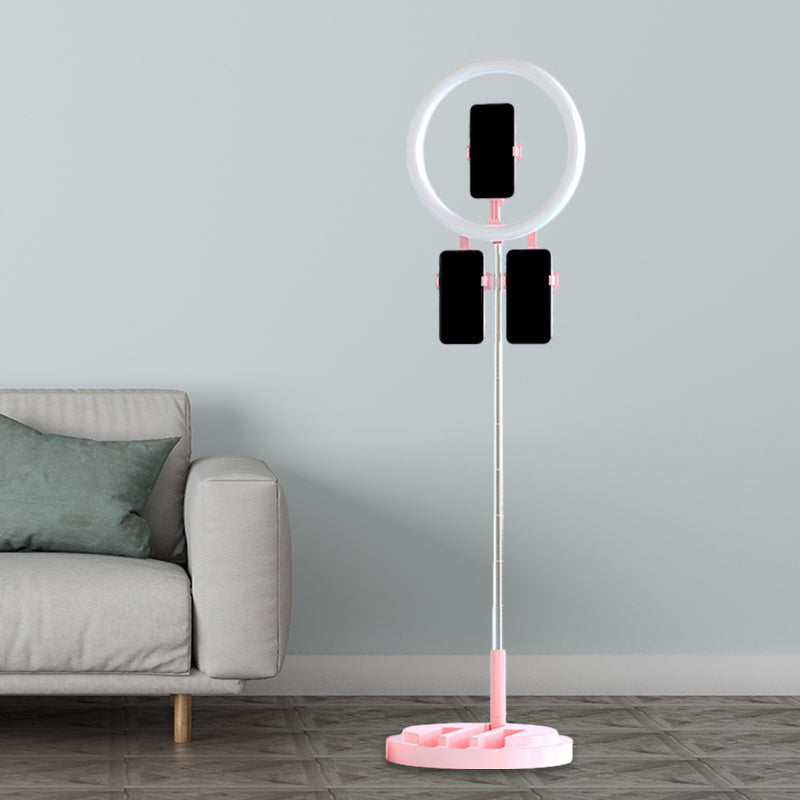 Circular LED Make-Up Light Metal Mobile Phone Support Fill Flush Lamp in Black/White/Pink with USB Port Pink USB Clearhalo 'Cast Iron' 'Glass' 'Industrial' 'Modern wall lights' 'Modern' 'Tiffany' 'Traditional wall lights' 'Vanity Lights' 'Wall Lights' Lighting' 1781418
