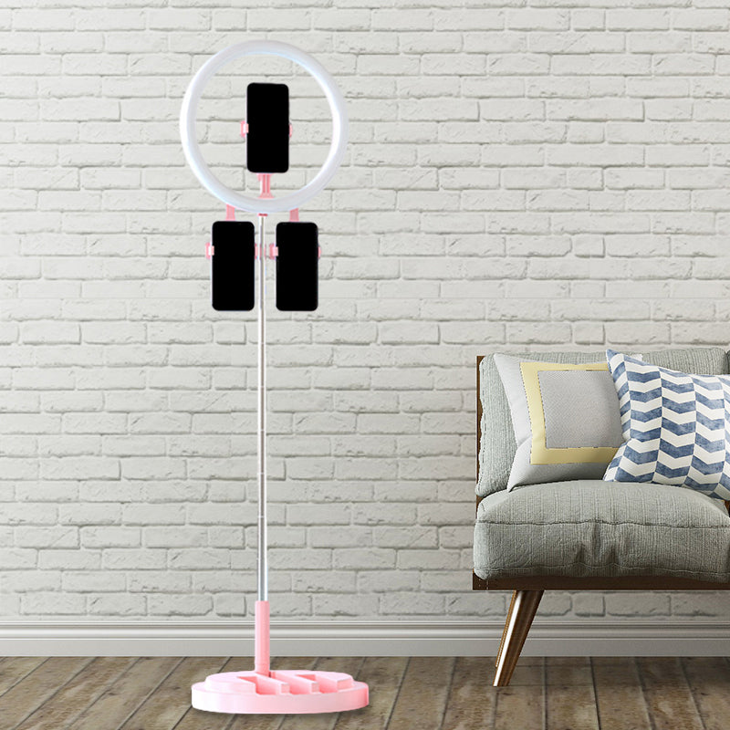 Circular LED Make-Up Light Metal Mobile Phone Support Fill Flush Lamp in Black/White/Pink with USB Port Clearhalo 'Cast Iron' 'Glass' 'Industrial' 'Modern wall lights' 'Modern' 'Tiffany' 'Traditional wall lights' 'Vanity Lights' 'Wall Lights' Lighting' 1781419