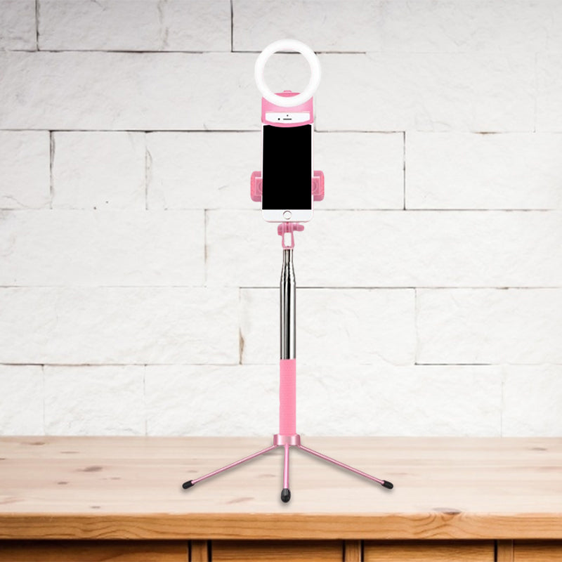 Ring Make-Up Lamp Contemporary Metal Mobile Phone Holder LED Fill Flush Light in Pink Pink USB Clearhalo 'Cast Iron' 'Glass' 'Industrial' 'Modern wall lights' 'Modern' 'Tiffany' 'Traditional wall lights' 'Vanity Lights' 'Wall Lights' Lighting' 1781455