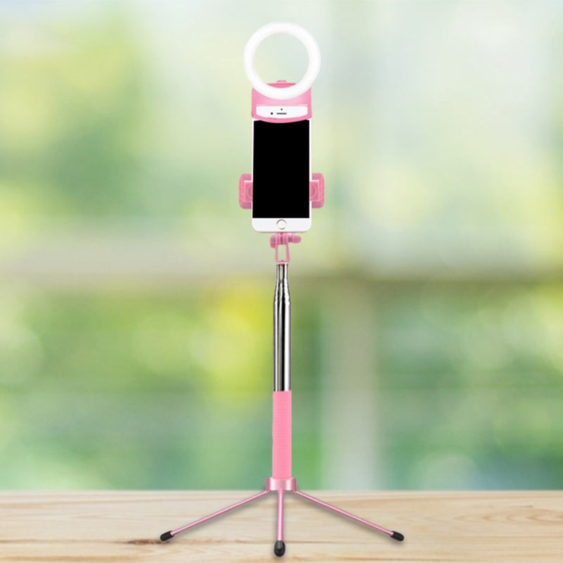 Ring Make-Up Lamp Contemporary Metal Mobile Phone Holder LED Fill Flush Light in Pink Clearhalo 'Cast Iron' 'Glass' 'Industrial' 'Modern wall lights' 'Modern' 'Tiffany' 'Traditional wall lights' 'Vanity Lights' 'Wall Lights' Lighting' 1781456