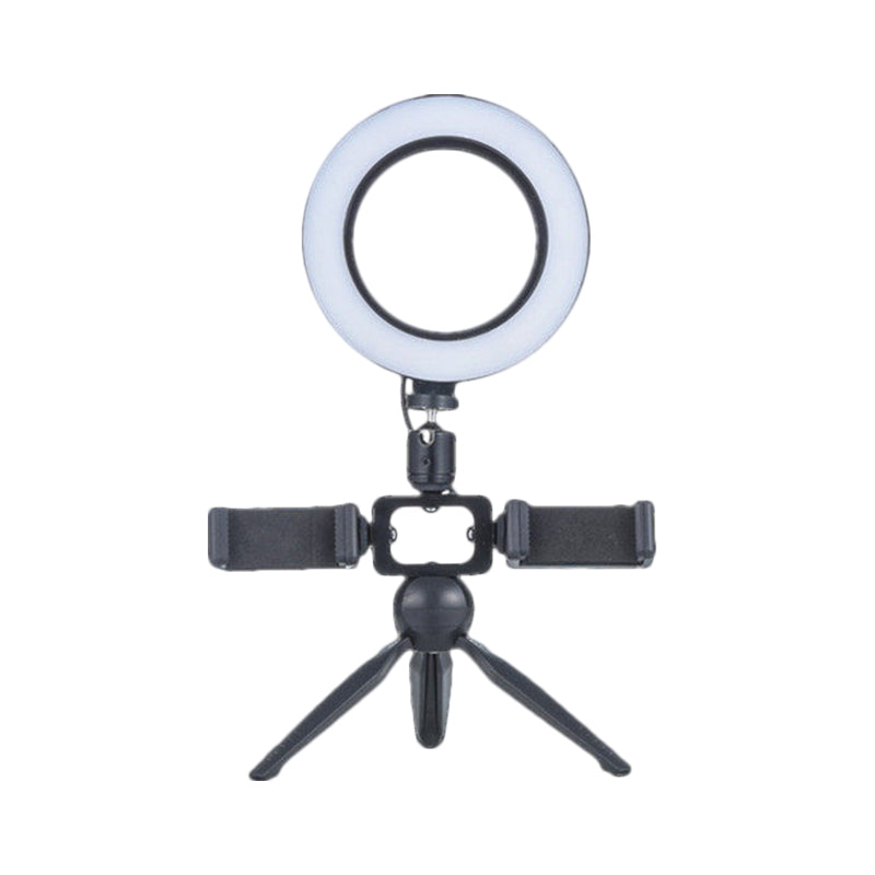 Modernist Circle Make-Up Lamp Metal Mobile Phone Support LED Tripod Fill Lighting in Black Clearhalo 'Cast Iron' 'Glass' 'Industrial' 'Modern wall lights' 'Modern' 'Tiffany' 'Traditional wall lights' 'Vanity Lights' 'Wall Lights' Lighting' 1781461