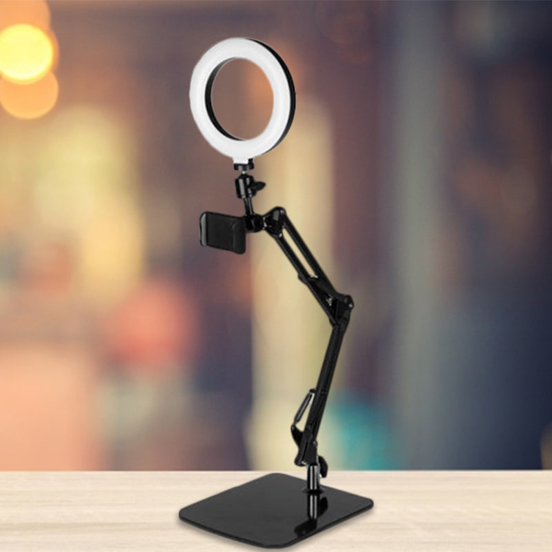 Mobile Phone Support LED Vanity Lamp Modernist Black USB Fill-in Flash Light with Round Metal Shade Clearhalo 'Cast Iron' 'Glass' 'Industrial' 'Modern wall lights' 'Modern' 'Tiffany' 'Traditional wall lights' 'Vanity Lights' 'Wall Lights' Lighting' 1781515