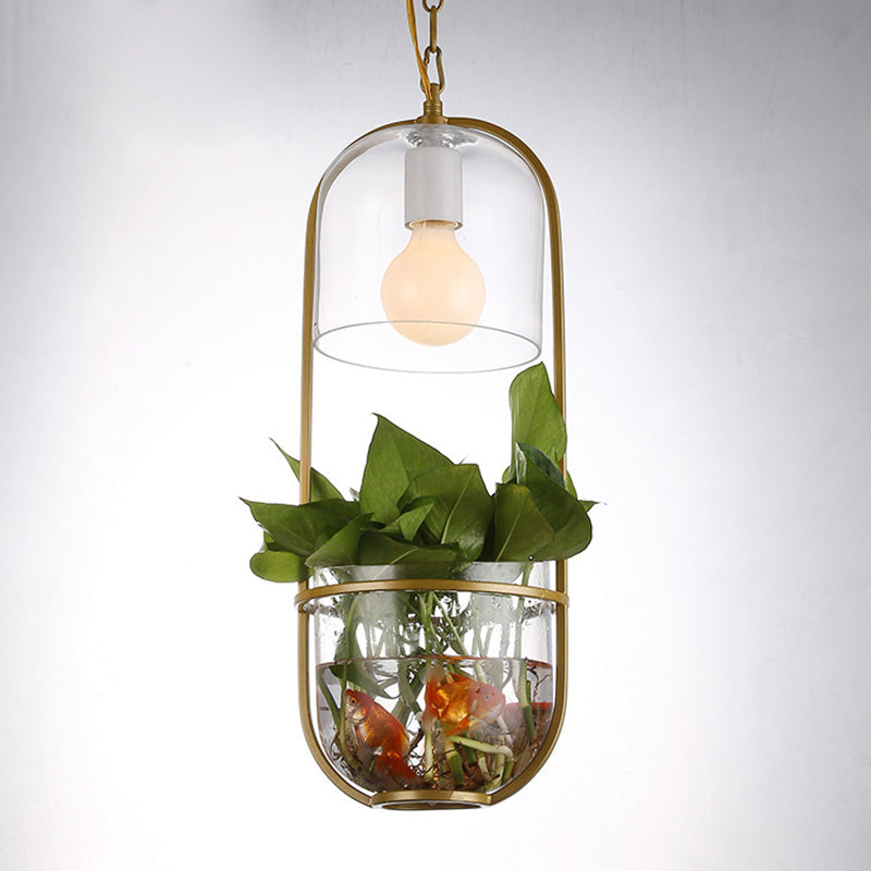 Clear Glass Bottle Suspension Lamp Industrial 1 Light Dining Room Drop Pendant with Oblong Frame Clearhalo 'Ceiling Lights' 'Pendant Lights' 'Pendants' Lighting' 1781555