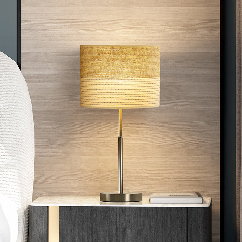Contemporary Cylinder Night Lighting Fabric 1-Light Bedside Nightstand Lamp in Cream Gray Clearhalo 'Lamps' 'Table Lamps' Lighting' 1781585