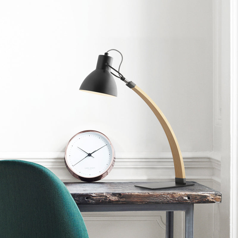 1 Light Study Room Reading Light Simple Black/White Finish Wood Desk Lighting with Domed Metallic Shade Clearhalo 'Lamps' 'Table Lamps' Lighting' 1781590