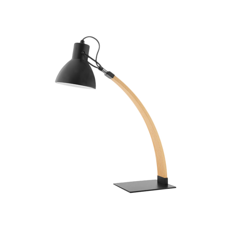 1 Light Study Room Reading Light Simple Black/White Finish Wood Desk Lighting with Domed Metallic Shade Clearhalo 'Lamps' 'Table Lamps' Lighting' 1781591