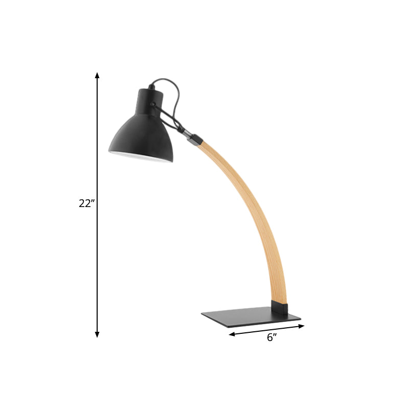 1 Light Study Room Reading Light Simple Black/White Finish Wood Desk Lighting with Domed Metallic Shade Clearhalo 'Lamps' 'Table Lamps' Lighting' 1781592