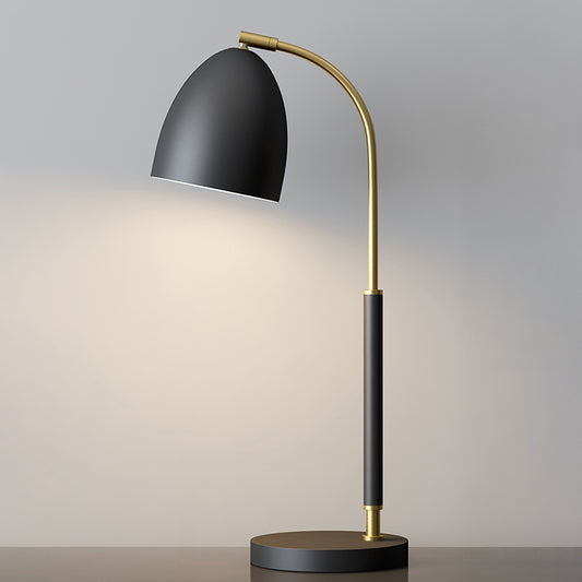 Dome Shaped Table Lamp Simplicity Metallic 1-Bulb Black Nightstand Lighting with Curved Arm Black Clearhalo 'Lamps' 'Table Lamps' Lighting' 1781598