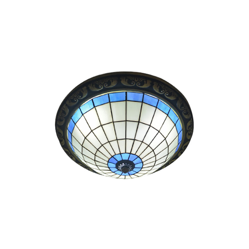 19.5 Inch Lattice Bowl Ceiling Mount Light Art Glass Tiffany Traditional Ceiling Lamp in Pink/Blue Clearhalo 'Ceiling Lights' 'Close To Ceiling Lights' 'Close to ceiling' 'Flush mount' Lighting' 178167