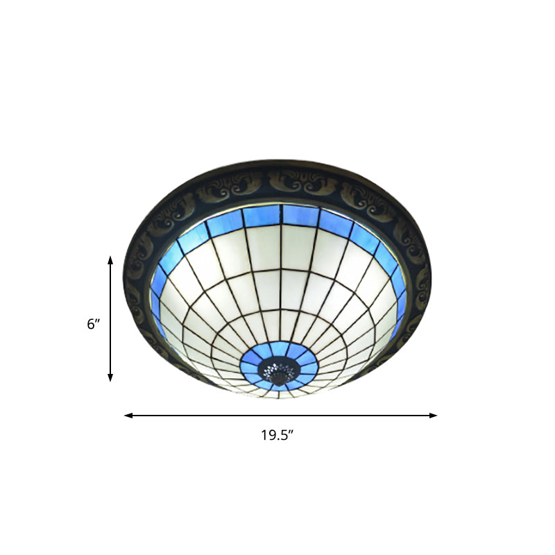 19.5 Inch Lattice Bowl Ceiling Mount Light Art Glass Tiffany Traditional Ceiling Lamp in Pink/Blue Clearhalo 'Ceiling Lights' 'Close To Ceiling Lights' 'Close to ceiling' 'Flush mount' Lighting' 178168