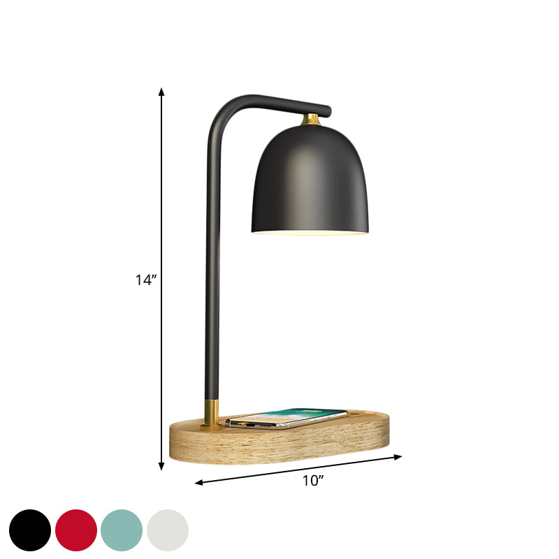 Minimalist 1 Head Nightstand Light Black/White/Red Finish Dome Wooden Night Lamp with Metallic Shade Clearhalo 'Lamps' 'Table Lamps' Lighting' 1781689