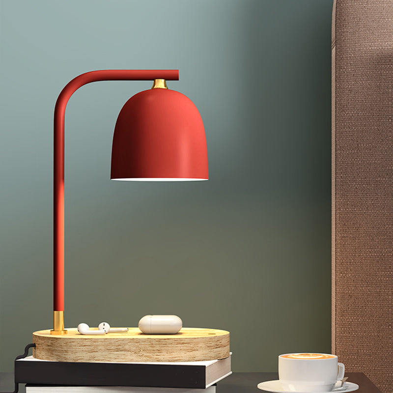 Minimalist 1 Head Nightstand Light Black/White/Red Finish Dome Wooden Night Lamp with Metallic Shade Red Clearhalo 'Lamps' 'Table Lamps' Lighting' 1781690
