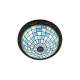 Bowl Shaped Restaurant Ceiling Fixture Art Glass Mosaic Tiffany Flush Ceiling Light in Blue for Barhroom Clearhalo 'Ceiling Lights' 'Close To Ceiling Lights' 'Close to ceiling' 'Flush mount' Lighting' 178173