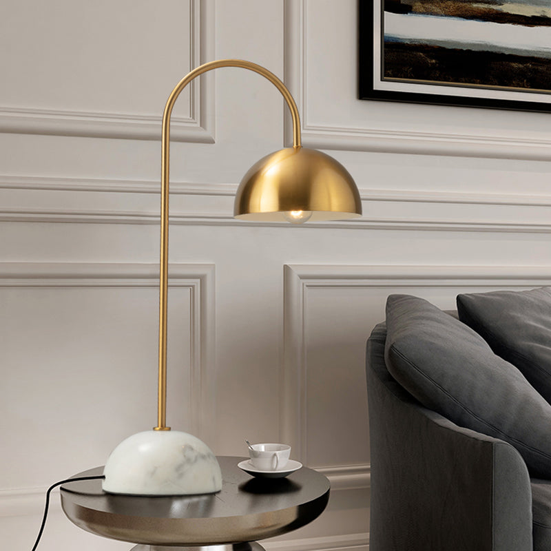 Metallic Dome Nightstand Lamp Minimalist 1 Bulb Brass Night Lighting with Curved Arm Clearhalo 'Lamps' 'Table Lamps' Lighting' 1781762